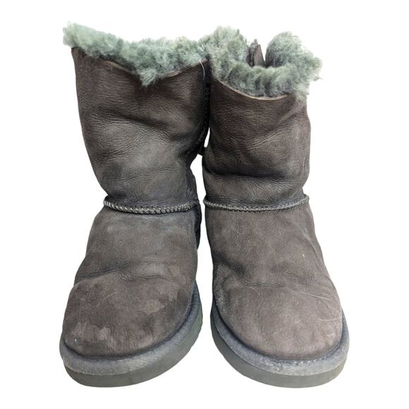 UGG Short Bailey II 2.0 Gray Womens Sz 5 with Bows Suede Boots Sheepskin Lined - Picture 10 of 11